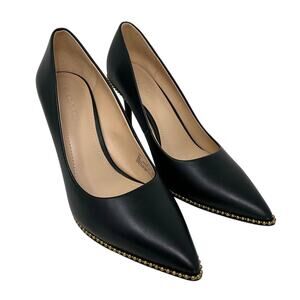Coach Waverly Pump Women Size 8 Black Leather Heels Gold Beadchain Office Career